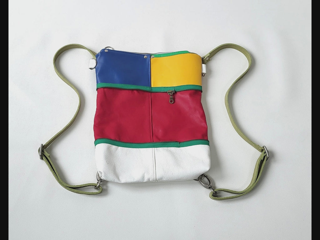 Convertible Leather Bag: 2-in-1 - Shoulder Baguette Bag and Backpack