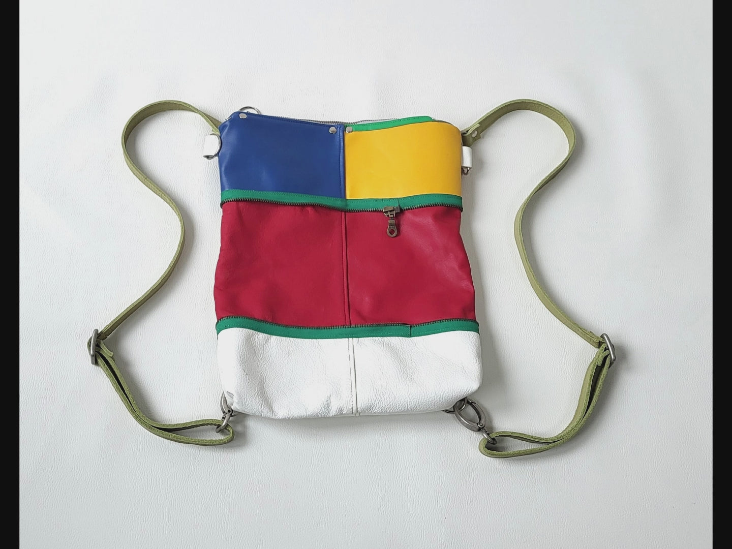 Convertible Leather Bag: 2-in-1 - Shoulder Baguette Bag and Backpack